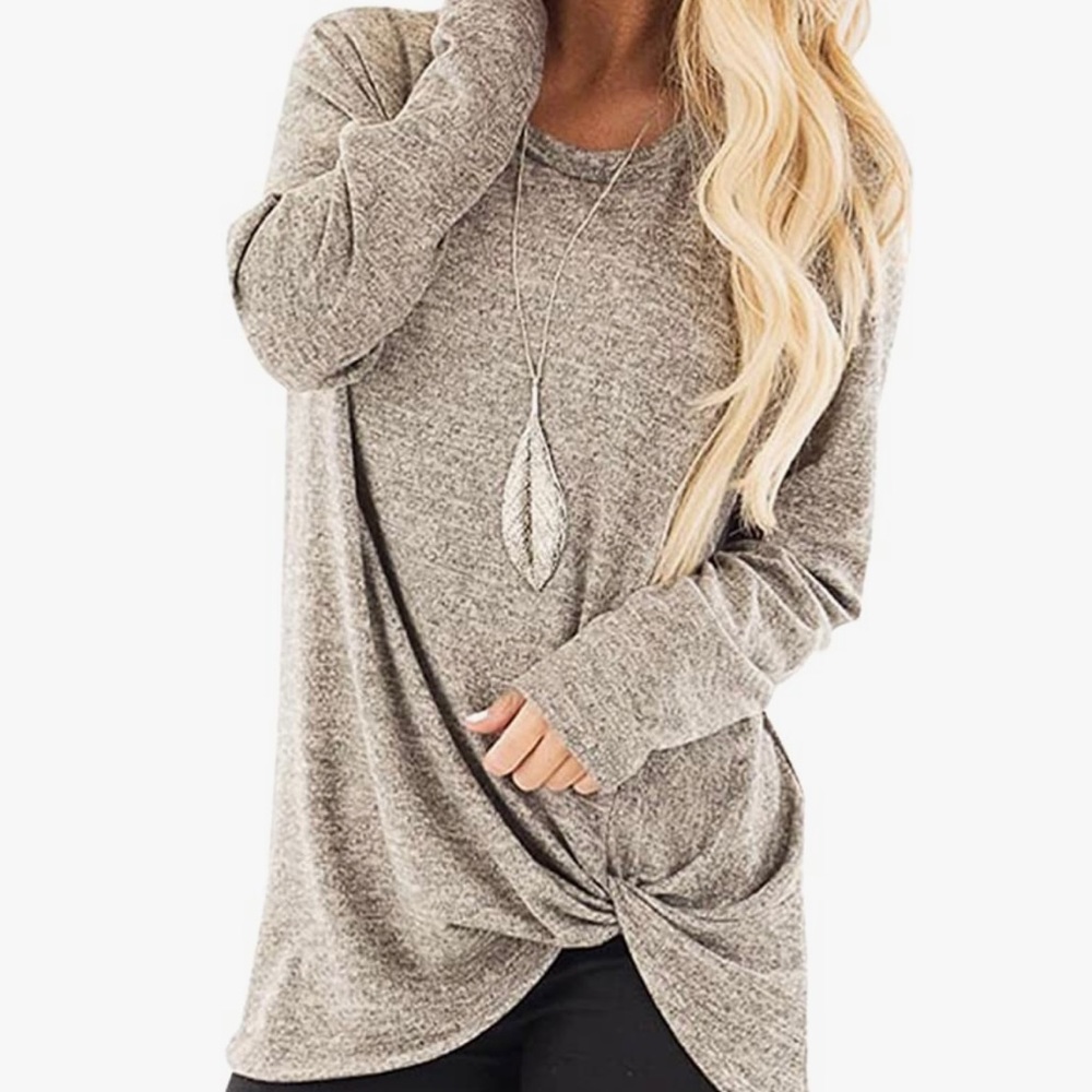 YOINS marled cut collar twist hem top